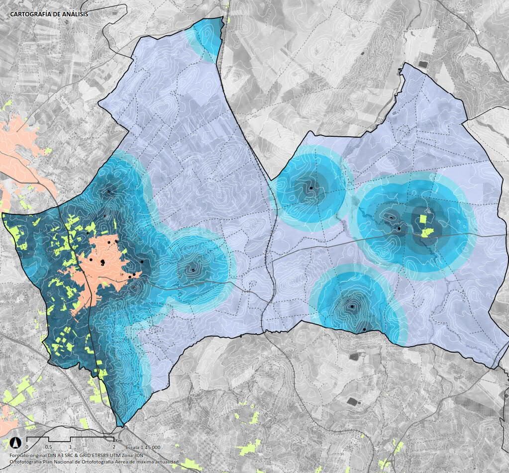 Cartografía de Montemayor en la que se refleja la aptitud ambiental y frente a los riesgos frente al ruido