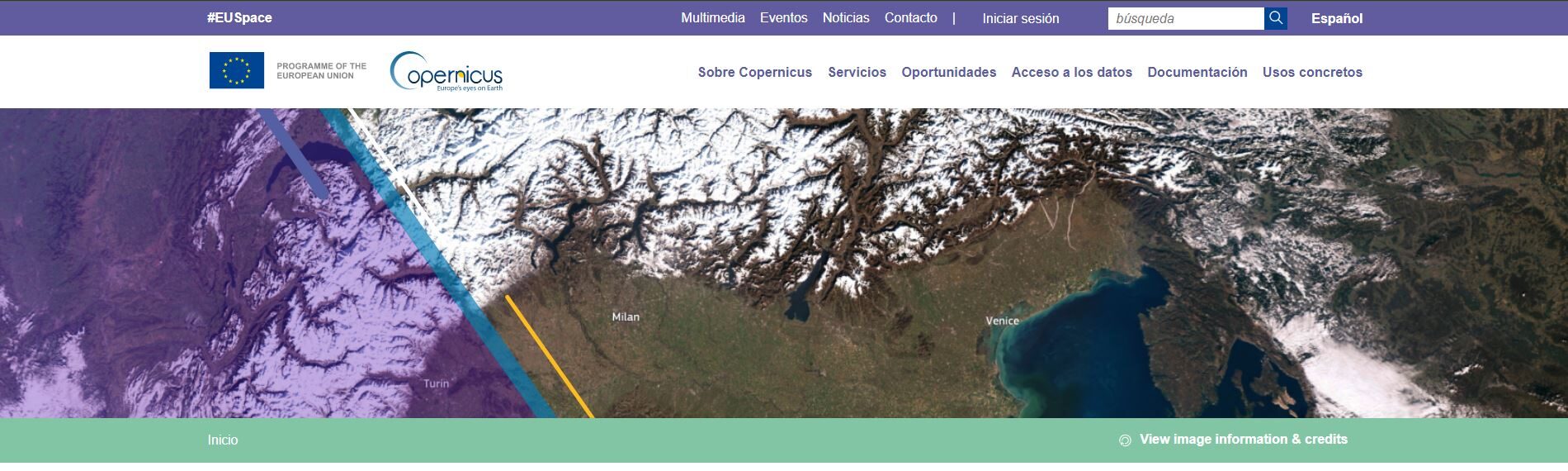 Captura de pantalla Copernicus, base de donde sacamos los datos para detectar inundaciones del satélite Sentinel 1
