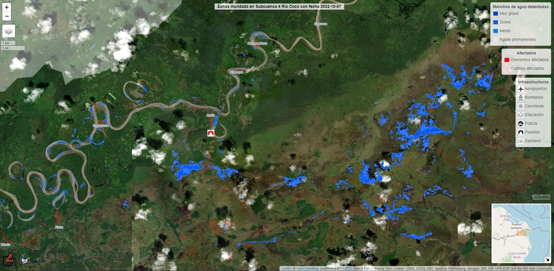 Visor de inundaciones que muestra y monitorea el estado de personas e infraestructuras tras una inundación